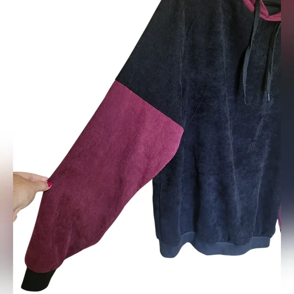 12 Reverb Black Maroon Corduroy Lighweight Guys Hoodie, L - Picture 5 of 7